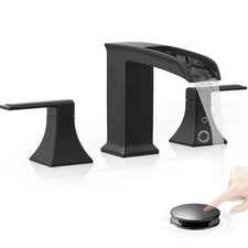 4-16 Inch Waterfall Bathroom Faucet Black, Modern Brass Bathroom Faucets 3 Ho...