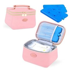 Breast Milk Cooler Travel Bag with 2 Ice Pack, Fits 6 Breastmilk Pink-XS