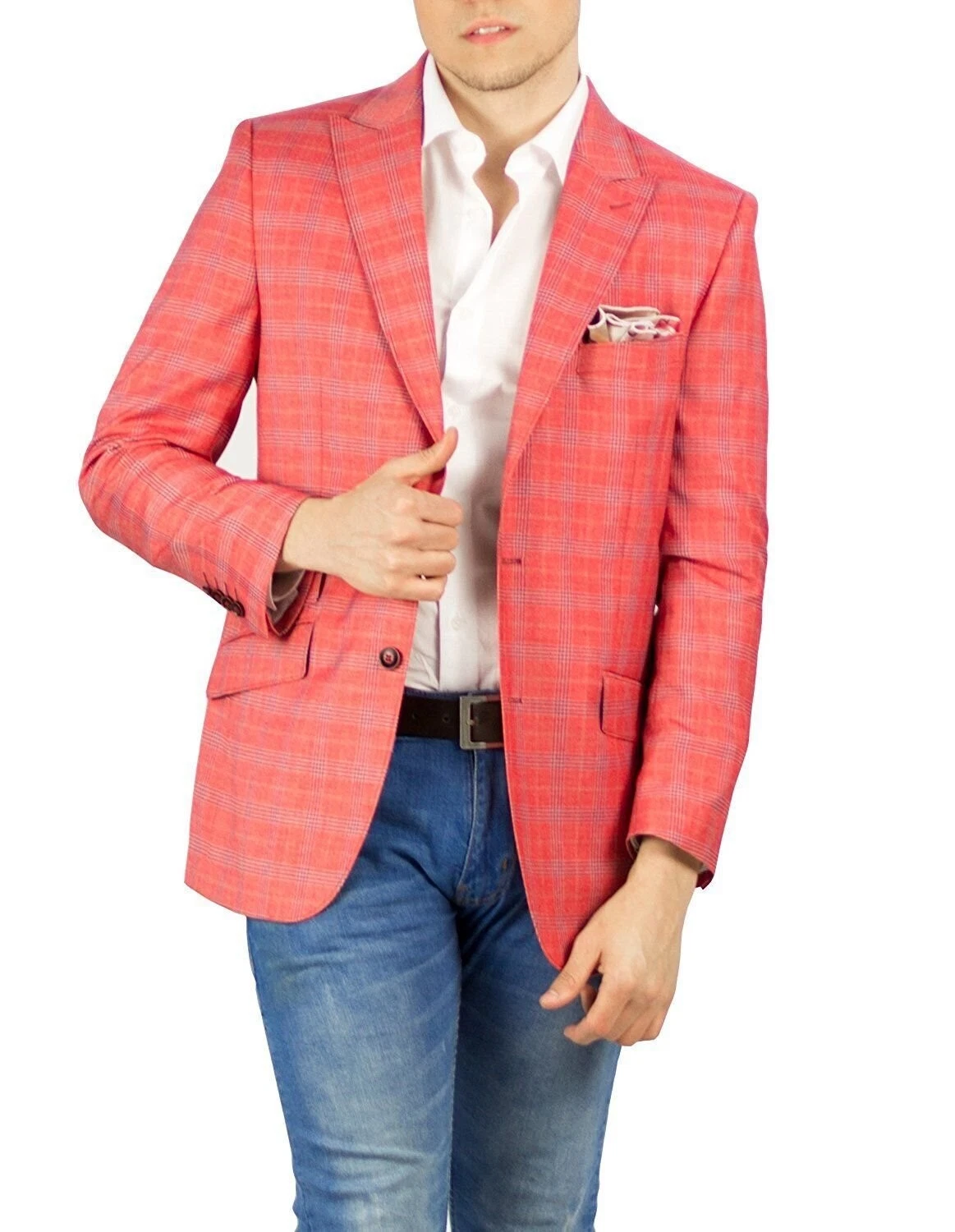 Adam Baker Men’s Modern Fit Two Button Peak Lapel Plaid Blazer Formal Dinner