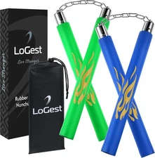 Logest Nunchucks - Pack of 2 with Storage Bag Safe Foam Rubber & Steel Chain Tra