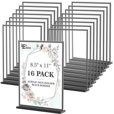 16 Pack Acrylic Sign Holder 8.5 x 11, Double-Sided Tabletop Black Sign Holder...