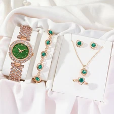 Luxury Women's Jewelry Set: Rhinestone Watch, Necklace And Earrings