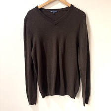 Gap Men  s Italian Merino Wool V Neck Sweater Size Large Neutral Brown F51