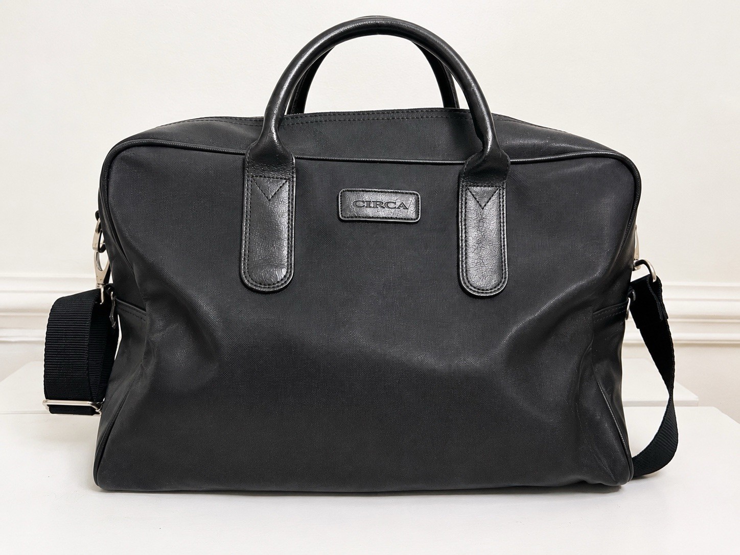 Circa Made in Italy Black Leather Trim Canvas Satchel Bag Shoulder Strap