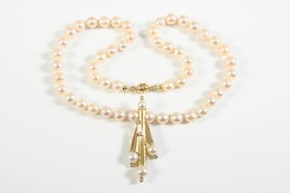 C67W01 Perlenkette Gold 585 14kt Anhänger Gold 585 14kt Schließe Diamanten