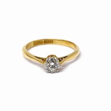 18ct Gold 0.30ct Diamond Ring Size L Hallmarked 18ct Yellow Gold Solitaire Dia
