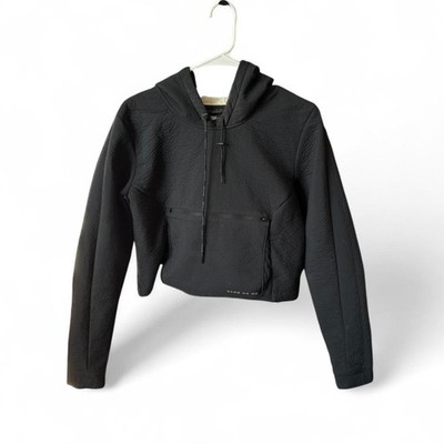 Nike Tech Pack Cropped Hoodie Women s Black Structured Athletic Pullover. Small
