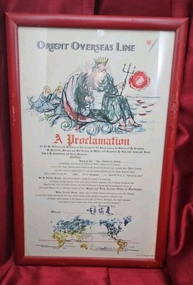 Vintage Orient Overseas Line  Shellback  Equator Crossing proclamation,dated 