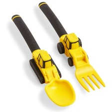 Construction Themed Kids Utensil Set - 2-Piece Forks Spoons for Toddlers - Yel
