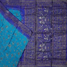 Namaste Vintage Blue Sarees 100% Pure Silk Printed Indian Sari 5YD Craft Fabric