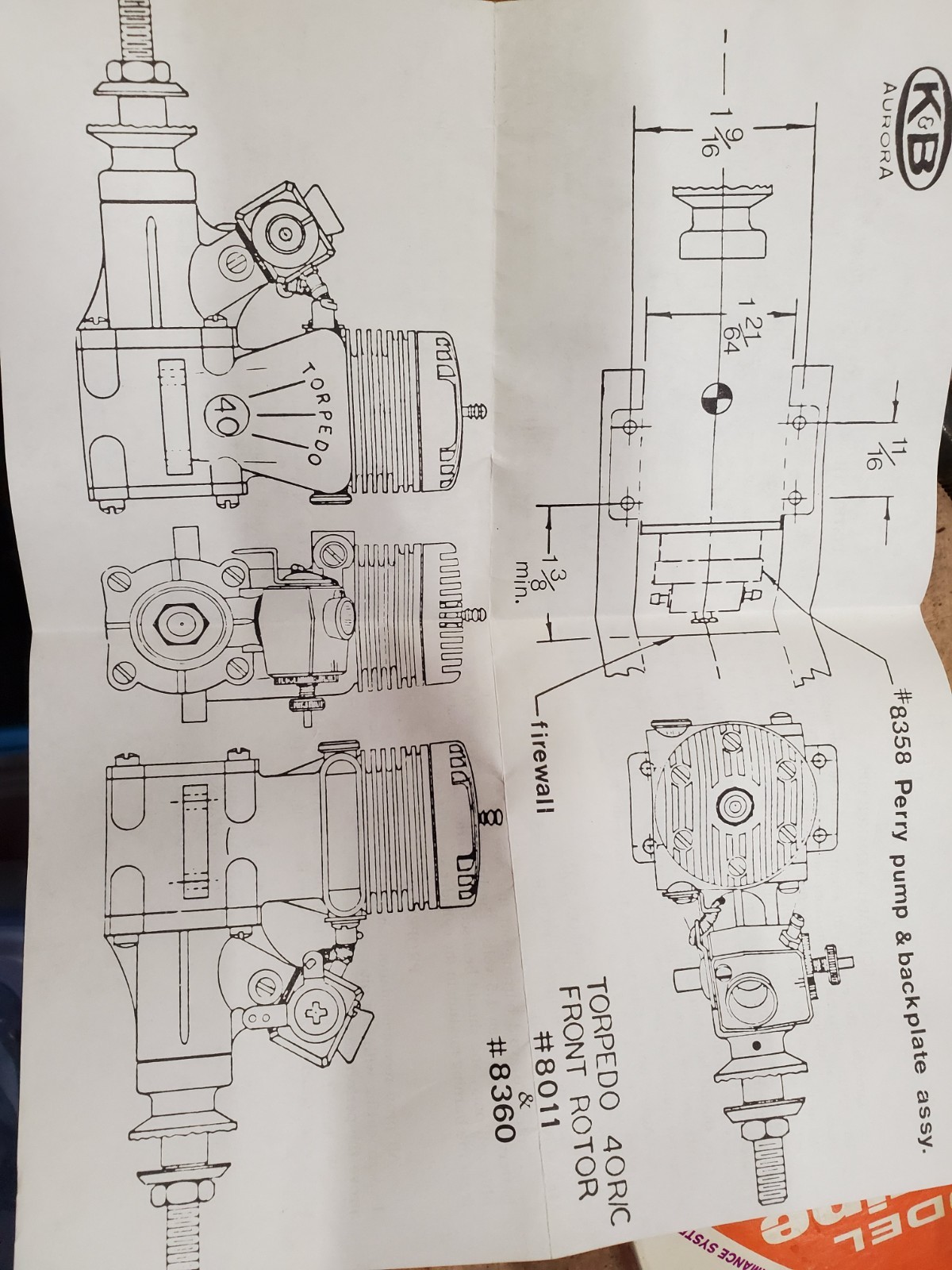 K&B #8360 Pumper engine - k&b 40 Front Rotor Torpedo W/perry Pump And Carb NOS