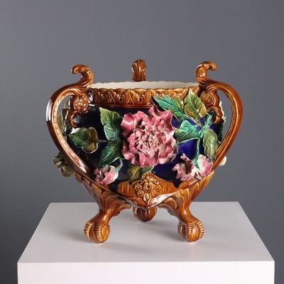 Antiker Cache Pot Keramik Barbotine Europa des XX Jhs Originell