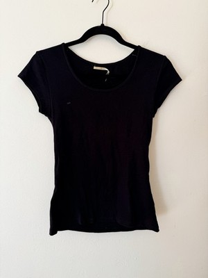 Vintage MAXSTUDIO Black Fitted Scoop Neck Tee Shirt Y2K Minimalist