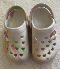 Girls Clogs-Size 6-White/Rainbow Colors  Hearts