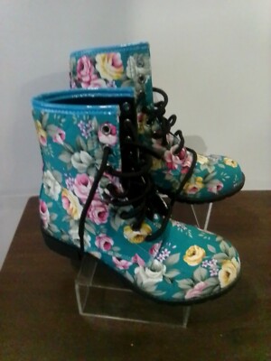 Kali Kids Floral Lace Up Boots Girls Size Chelsea Style 1/2in Heels