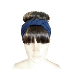 Navy Blue Braided Headband. Cotton Head Wrap. Stretch Hairband. Soft Hair Wrap.