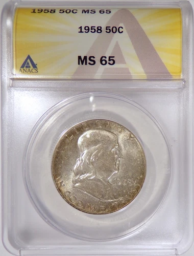 1958    Franklin Half ANACS MS65 Mint Set toned Bushmaster