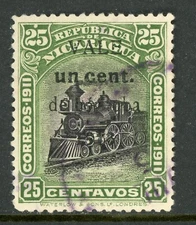 Nicaragua 1913 Zelaya Bluefields Train 1¢/25¢ Green & Blk Scott #330 VFU Q549