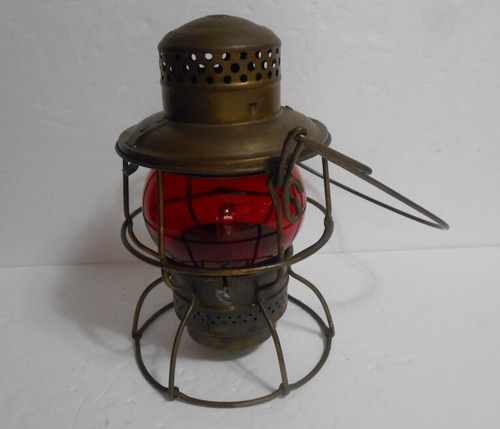 Vintage Adlake Kero Railroad Kerosene Lantern Lamp Light - Red Globe