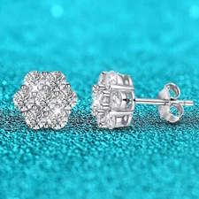 D Color VVS1 Moissanite Studs Cluster Flower Set Earrings Women S925 Silver GRA