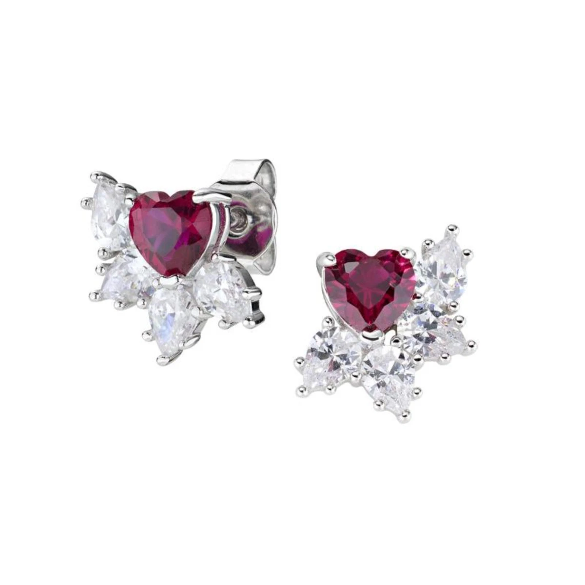 Orecchini a bottone a forma di freccia con cuore in zirconia