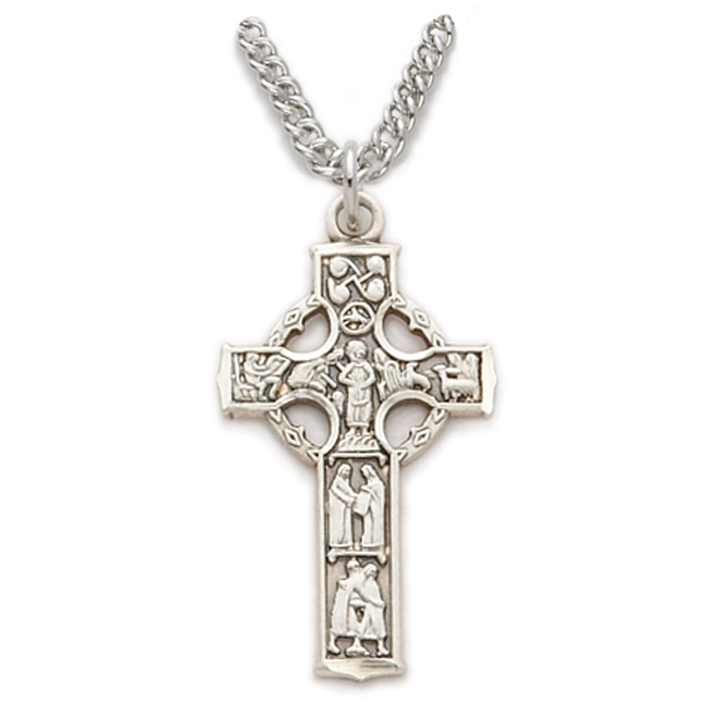 Pure 925 Sterling Silver Celtic Figures Cross Pendant Necklace w/ Chain ...