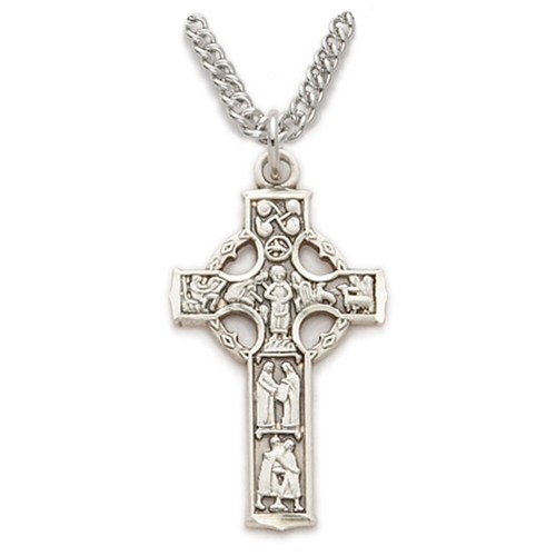 Pure 925 Sterling Silver Celtic Figures Cross Pendant Necklace w/ Chain ...