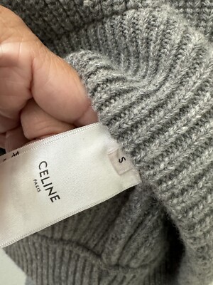CELINE グレー ロゴニットセーター S 鑑定済 CELINE LOGO AUTH SOFT GRAY WOOL HOODIE SWEATER S $1600 | eBay
