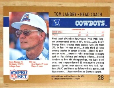 1990 PRO SET TOM LANDRY HALL OF FAME CARD#28 NR-MINT DALLAS