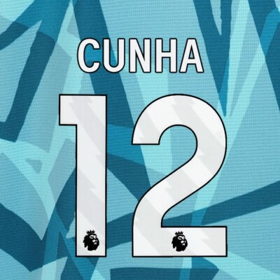 2023 2024 WOLVES 3RD CUNHA 12 OFFICIAL WHITE PLAYER SIZE NAMESET