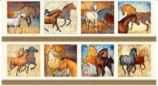 Mustang Sunset By Quilting Treasures - Cream Horse Block Panel  26479-E