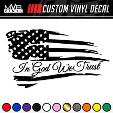 In God We Trust Tattered American Flag Vinyl Decal Sticker | Distressed Torn 843