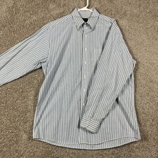 Jos A Bank Shirt Mens L Blue Striped Button Down Executive Pocket Cotton