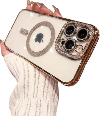 For iPhone 17 Pro Max 15 16 13 12 11 Magnetic Diamond Bling Plating Case Cover