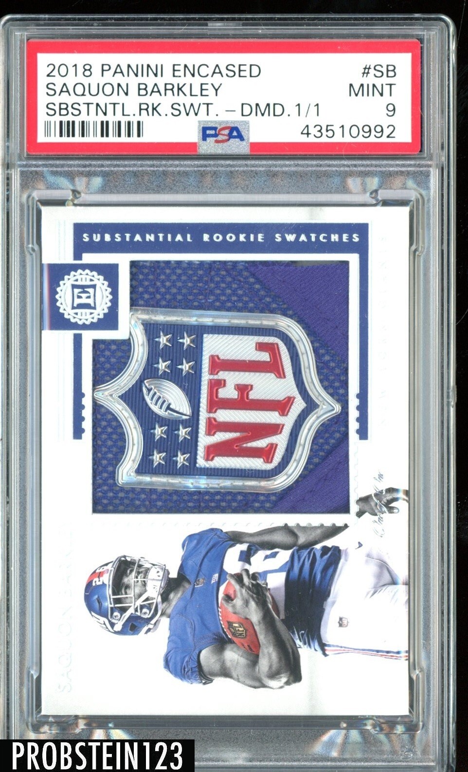 Saquon Barkley Panini Encased Substantial Rookie Swatches #SB Diamond 1/1