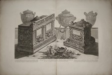 Piranesi due urne cinerarie antiche stampa antica 1778 vasi acquaforte 