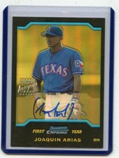 2004 BOWMAN CHROME #346 JOAQUIN ARIAS AUTOGRAPH GOLD REFRACTOR RC RANGERS, 10720