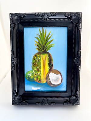 Früchte Original Ölgemälde Limette - GERAHMT Realismus Kunst VerkaufAnanas Kokos