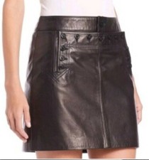 NWT POLO Ralph Lauren soft Leather Sailor buttons Mini Skirt US sz 12 Black 598