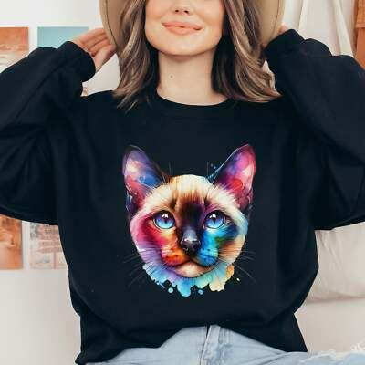 #ad #ad Siamese Cat Color Splash Unisex Sweatshirt Black Navy Dark Heather $37.95