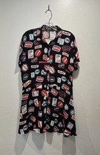 Zara Dress Medium Boys Names Heart Print Drop Waist Button Front Retro RARE