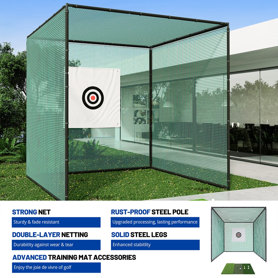 10X10X10FT Golf Driving Cage Practice Net For Swing Hitting Kit W/Training Aid - Image 4 of 4