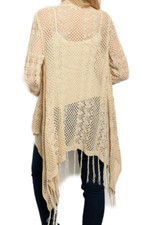Long Cardigan Sweater NEW Knit Lace Sheer Fringed Duster Coat Knit Long Sleeve