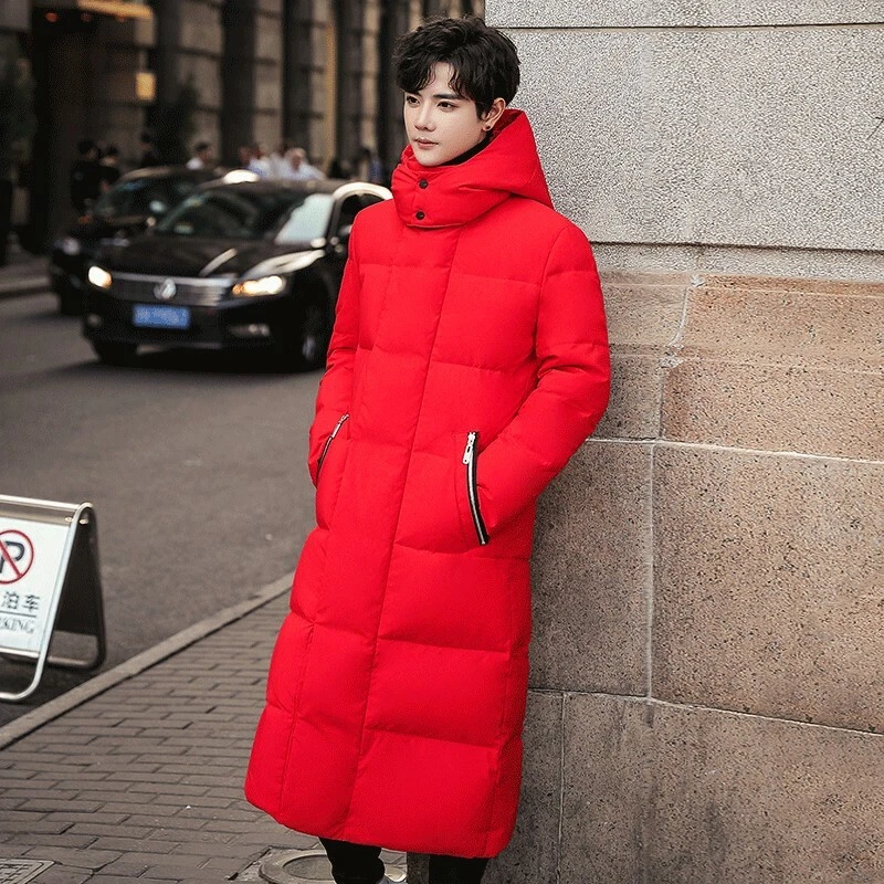 Winter Men's Hooded Puffer Coat Outwear Duck Down Jacket Long Stand Collar Warm  - Image 4 of 4