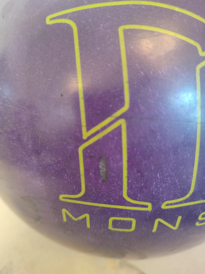Brunswick Monster 12 Pound Bowling Ball Purple Green Made In USA Vintage Retro - Image 3 of 4