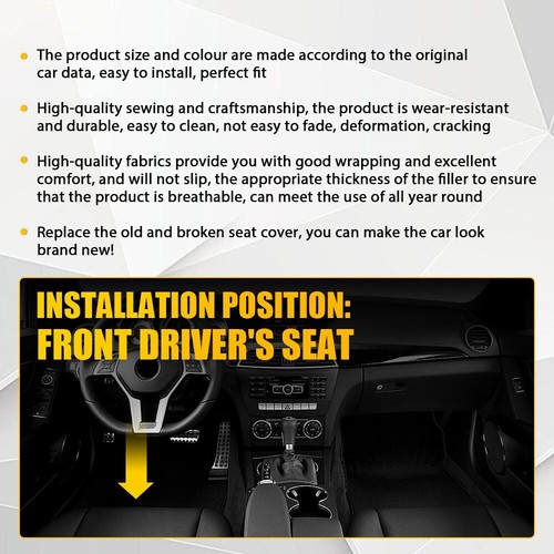 For 2008-2014 Mercedes Benz C250 C300 C350 Driver Bottom Seat Cover Black - Picture 7 of 14
