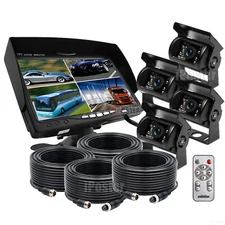 7" Split Quad Car Reversing Monitor 4 Video +4x Truck CCD Backup Camera 24V-12V