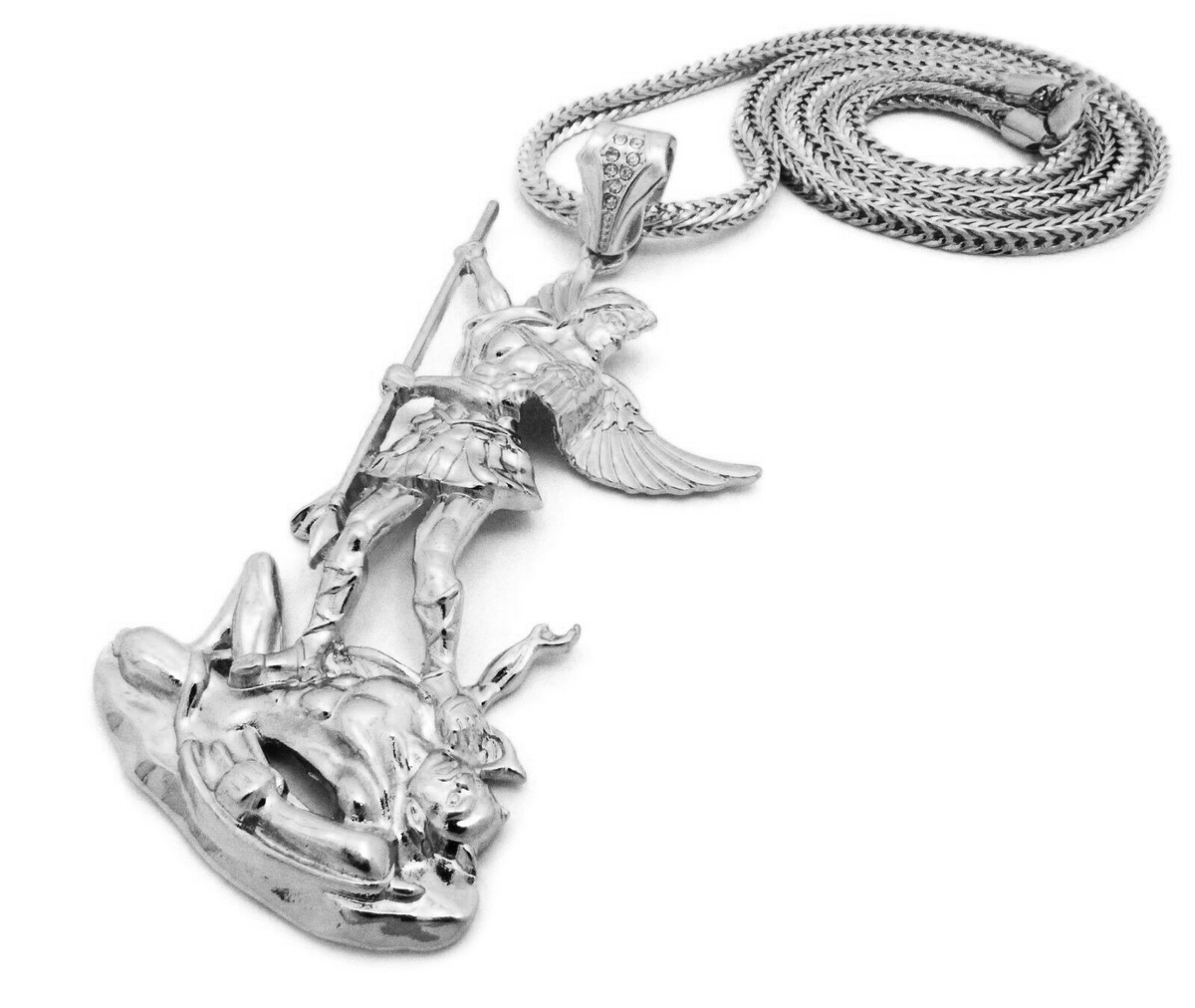 Hip Hop Saint Michael Archangel Lucifer Peace Pendant & Franco