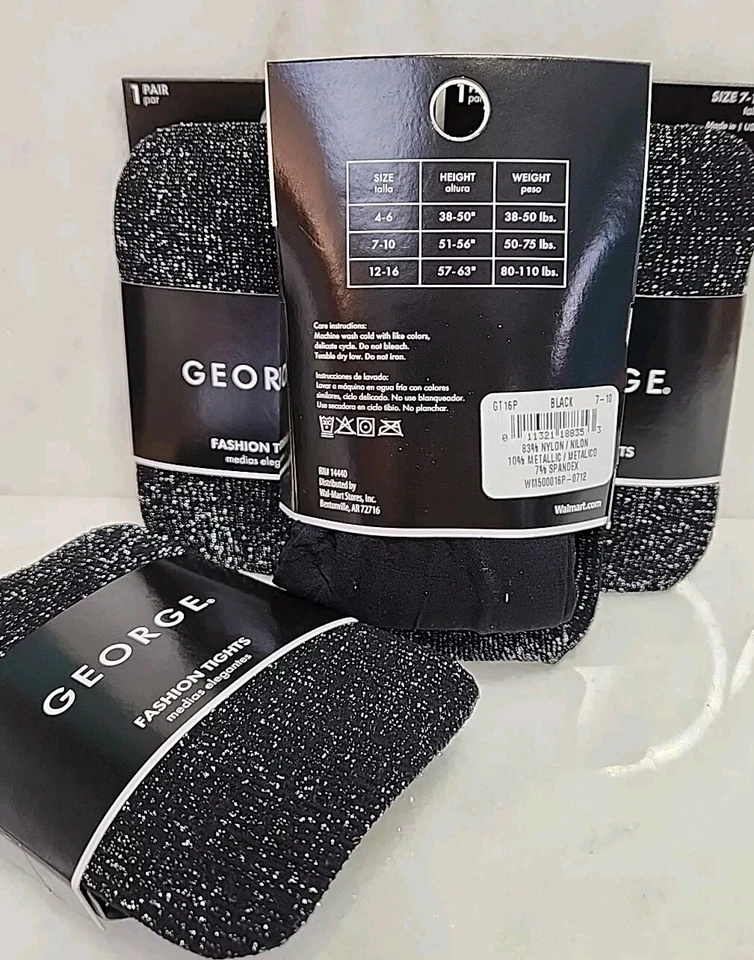 Paquete de 2 mallas negras de moda George para niñas paquete de 2 Foto 3 de 4