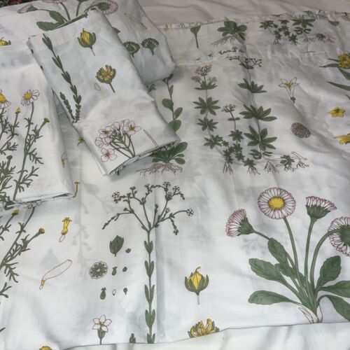Wake In Cloud - Botanical Sheet Set, FullYellow Flowers and Green Leaves Floral - Afbeelding 1 van 6